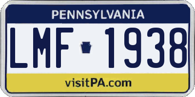 PA license plate LMF1938