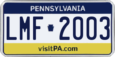 PA license plate LMF2003