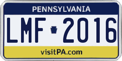 PA license plate LMF2016