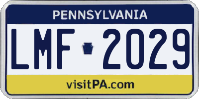 PA license plate LMF2029
