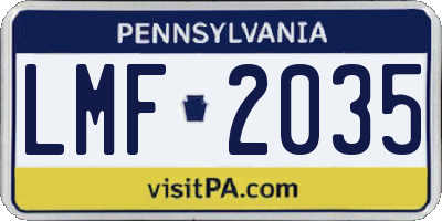 PA license plate LMF2035