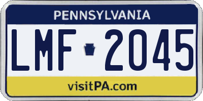 PA license plate LMF2045