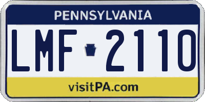 PA license plate LMF2110