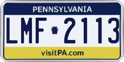 PA license plate LMF2113