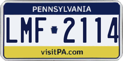 PA license plate LMF2114