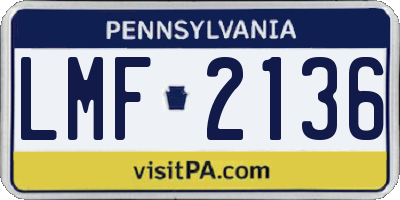 PA license plate LMF2136