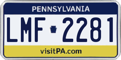 PA license plate LMF2281