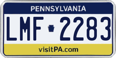 PA license plate LMF2283
