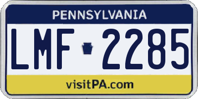 PA license plate LMF2285