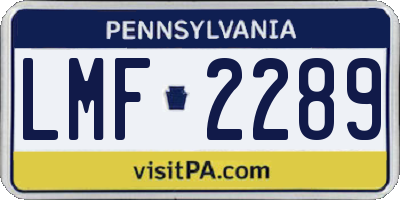 PA license plate LMF2289