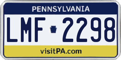 PA license plate LMF2298