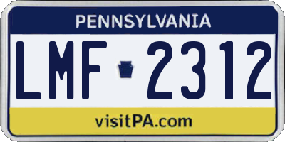 PA license plate LMF2312