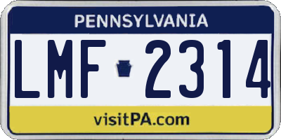 PA license plate LMF2314