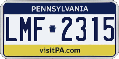 PA license plate LMF2315