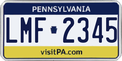 PA license plate LMF2345