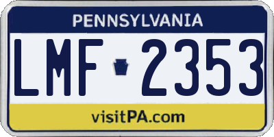 PA license plate LMF2353