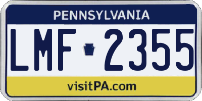 PA license plate LMF2355