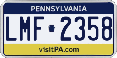PA license plate LMF2358