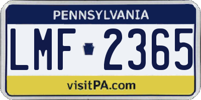 PA license plate LMF2365