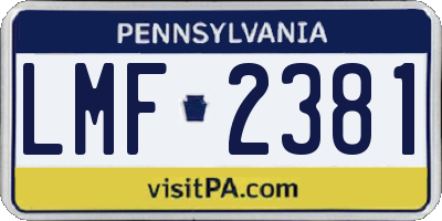 PA license plate LMF2381