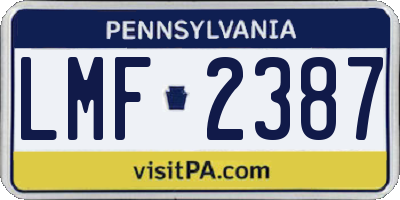 PA license plate LMF2387