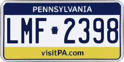 PA license plate LMF2398