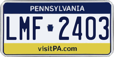 PA license plate LMF2403