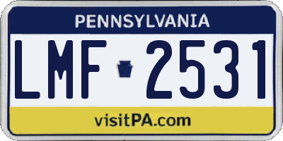 PA license plate LMF2531