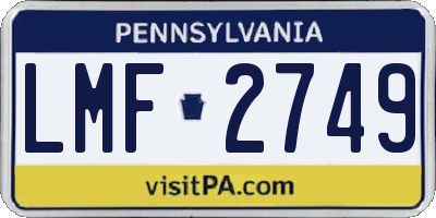 PA license plate LMF2749