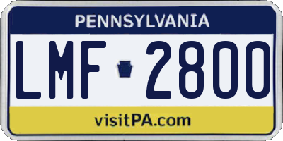 PA license plate LMF2800