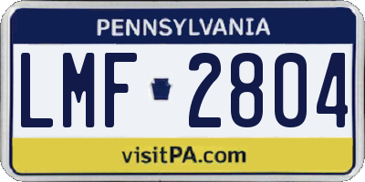 PA license plate LMF2804