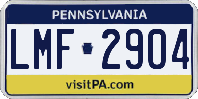 PA license plate LMF2904