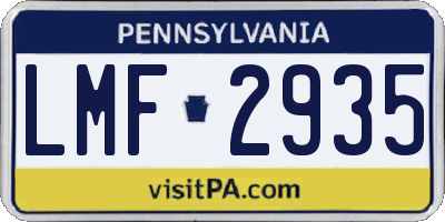 PA license plate LMF2935