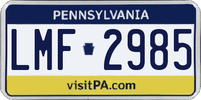 PA license plate LMF2985