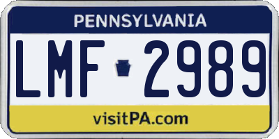 PA license plate LMF2989