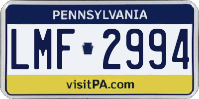 PA license plate LMF2994