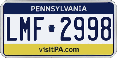 PA license plate LMF2998