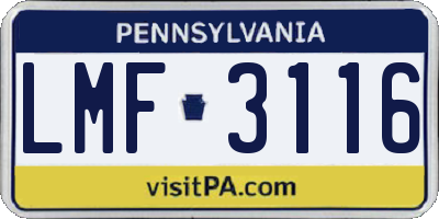 PA license plate LMF3116