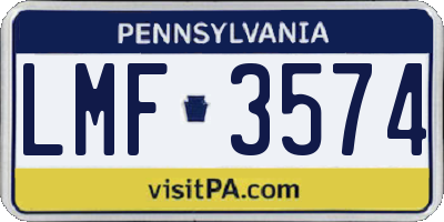 PA license plate LMF3574
