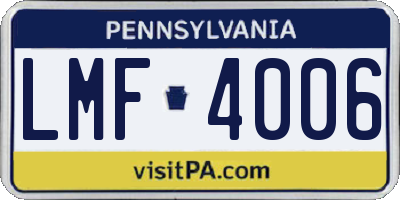 PA license plate LMF4006