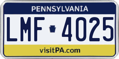 PA license plate LMF4025