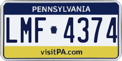 PA license plate LMF4374