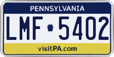 PA license plate LMF5402