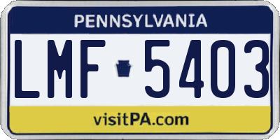 PA license plate LMF5403