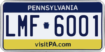 PA license plate LMF6001