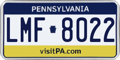 PA license plate LMF8022