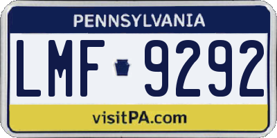 PA license plate LMF9292
