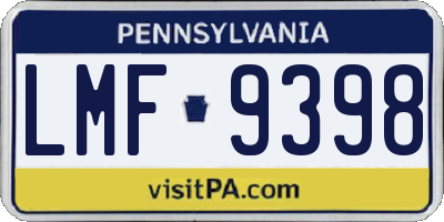PA license plate LMF9398