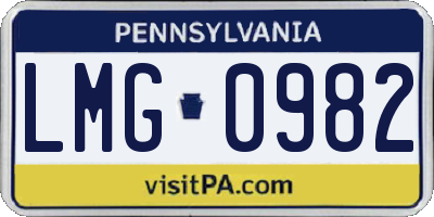 PA license plate LMG0982