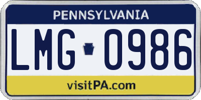 PA license plate LMG0986